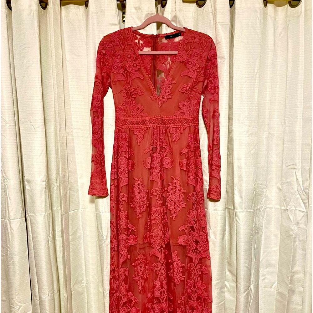 Rose color long lace dress. Size medium.